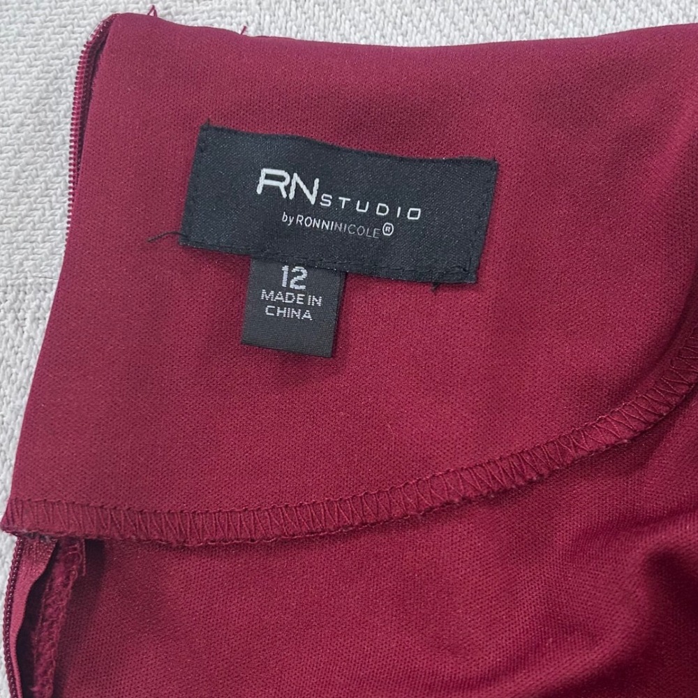 RN Studio Ronni Nicole Womens Burgundy Lace Sheath Dress 3/4 Sleeve Sz 12 Party - Picture 6 of 9